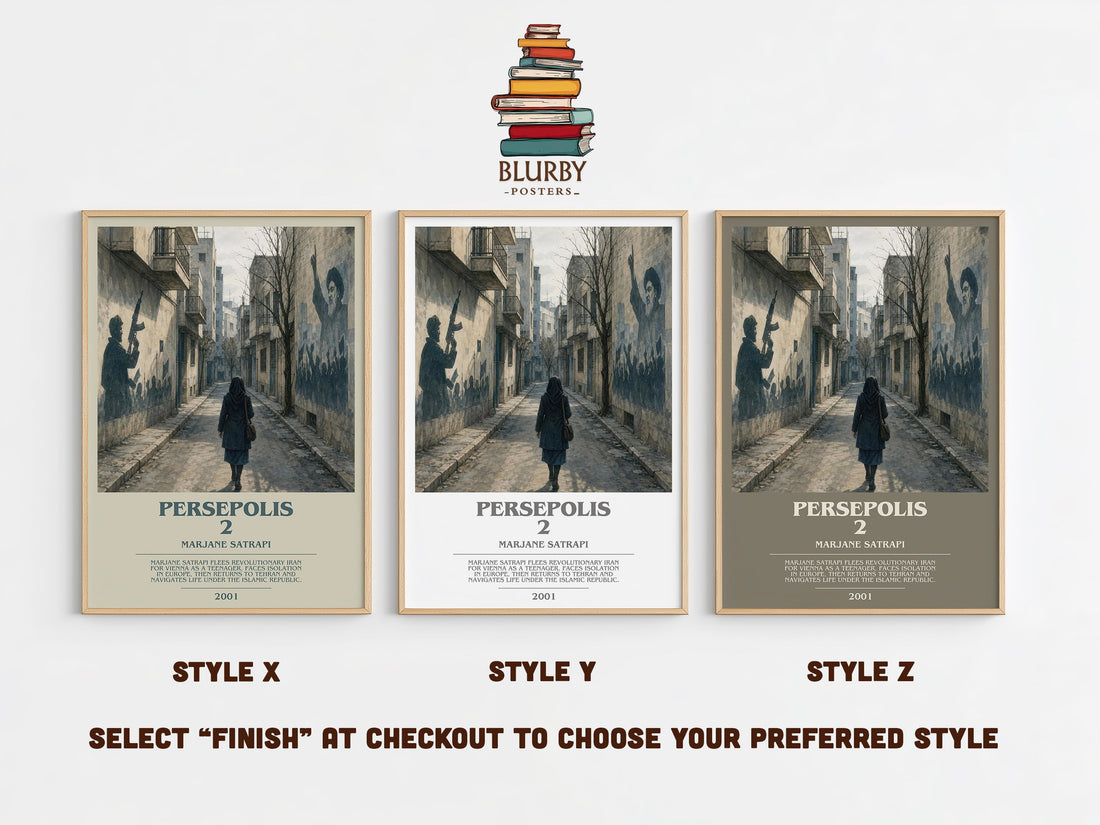 Persepolis 2 bookish print in frame leaning in hallway – memoir wall art (mockup)