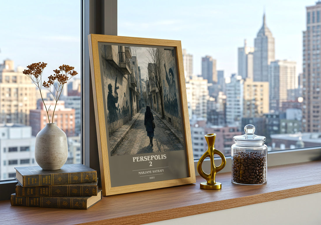 Persepolis 2 book cover print framed by window – literary home decor