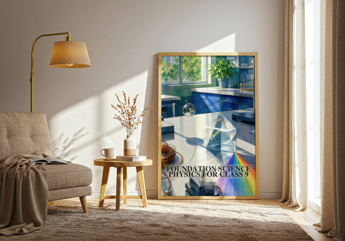 Foundation Science Physics for Class 9 watercolour print in frame leaning in hallway – __new__:educational wall art