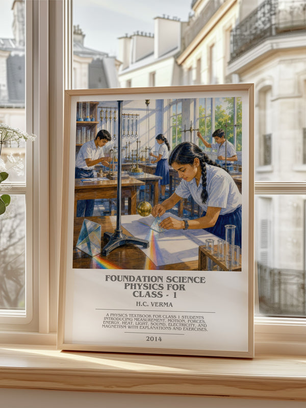 Foundation Science Physics for Class - 1 Bookish Wall Art by H. Verma – framed print by a bright window