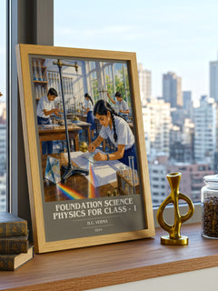 Foundation Science Physics for Class - 1 book cover print framed by window – literary home decor