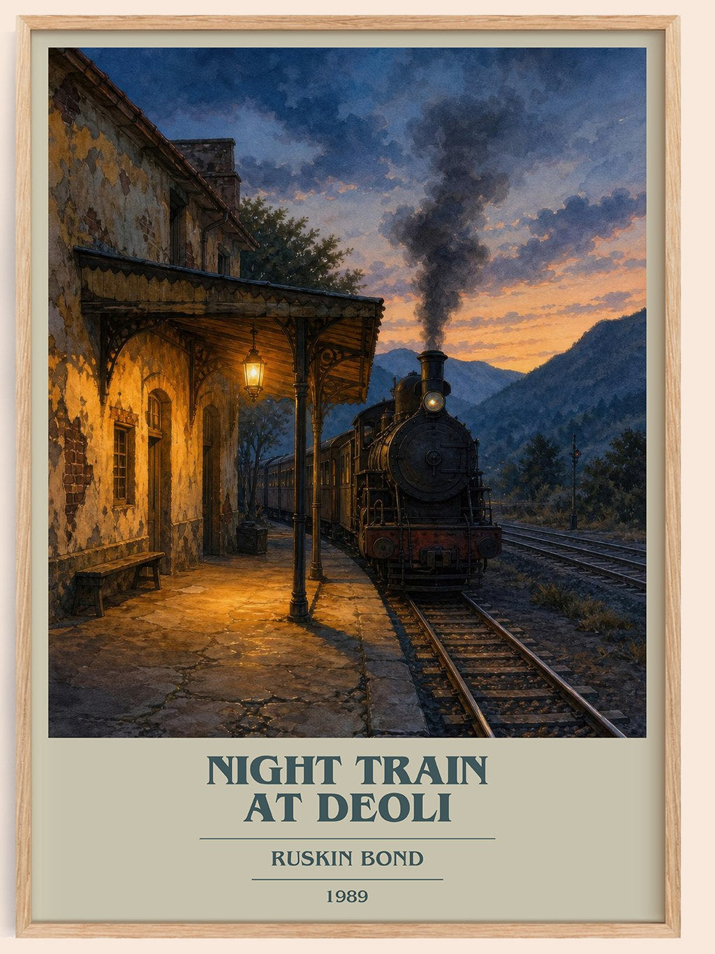 Night Train at Deoli book cover book poster by Ruskin Bond – framed literary art print
