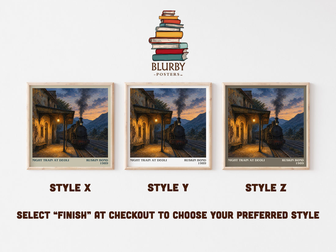 Night Train at Deoli literary print in frame leaning in hallway – literary fiction wall art (mockup)