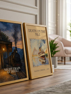 Night Train at Deoli watercolour print framed by window – literary home decor