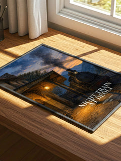 Night Train at Deoli watercolour book poster framed on wall – literary fiction wall art