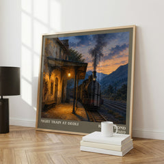 Night Train at Deoli literary print framed by window – literary home decor