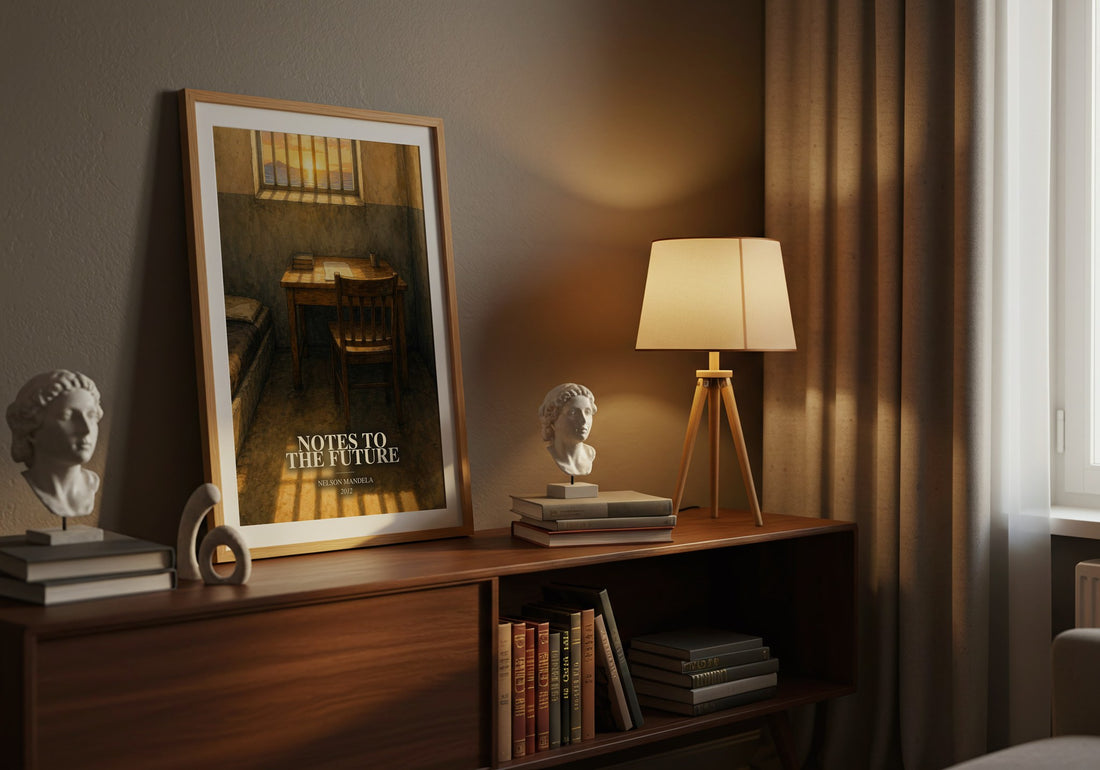 Notes to the future watercolour print on bookshelf – Nelson Mandela fan gift