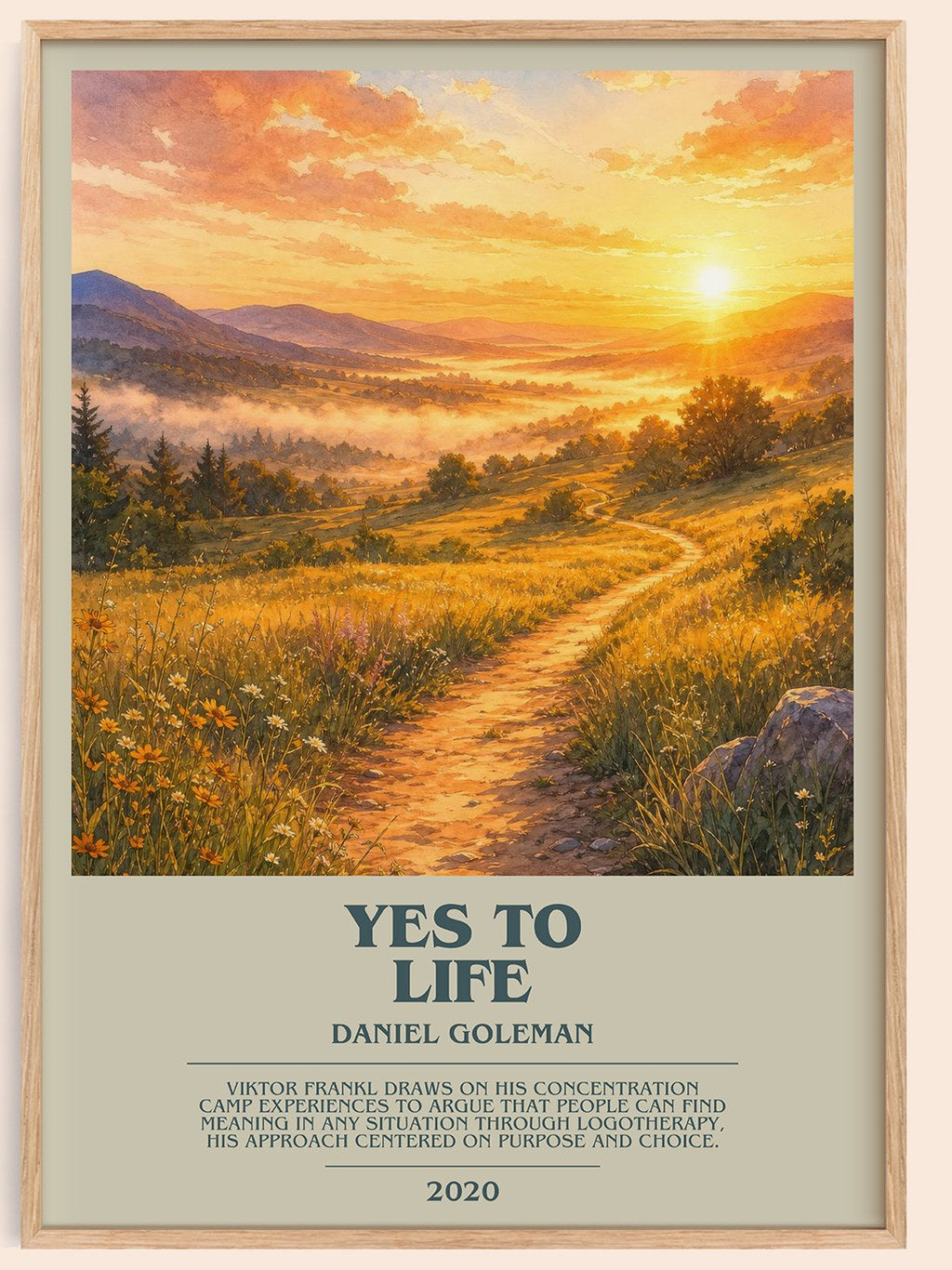 Yes to Life bookish book poster by Daniel Goleman – framed literary art print