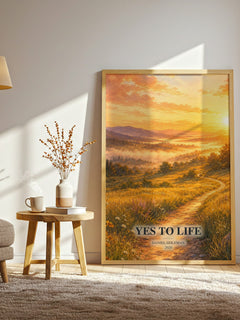 Yes to Life watercolour print in frame leaning in hallway – __new__:self help wall art