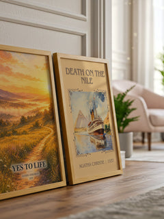 Yes to Life watercolour print framed by window – literary home decor