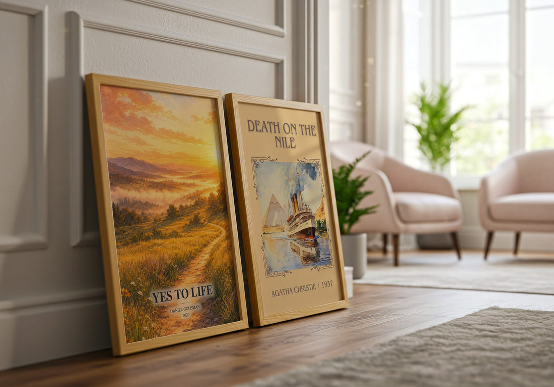 Yes to Life watercolour print framed by window – literary home decor