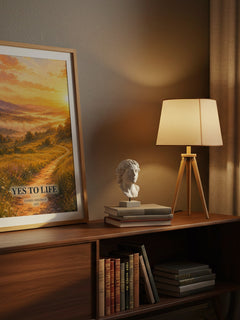 Yes to Life watercolour print on bookshelf – Daniel Goleman fan gift