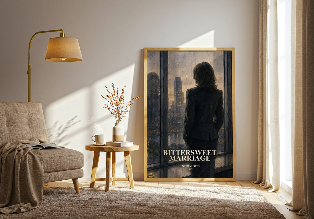 Bittersweet Marriage watercolour print in frame leaning in hallway – romance wall art