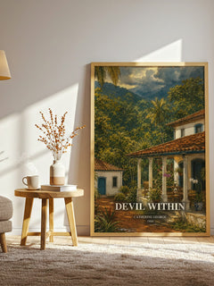 Devil Within watercolour print in frame leaning in hallway – romance wall art