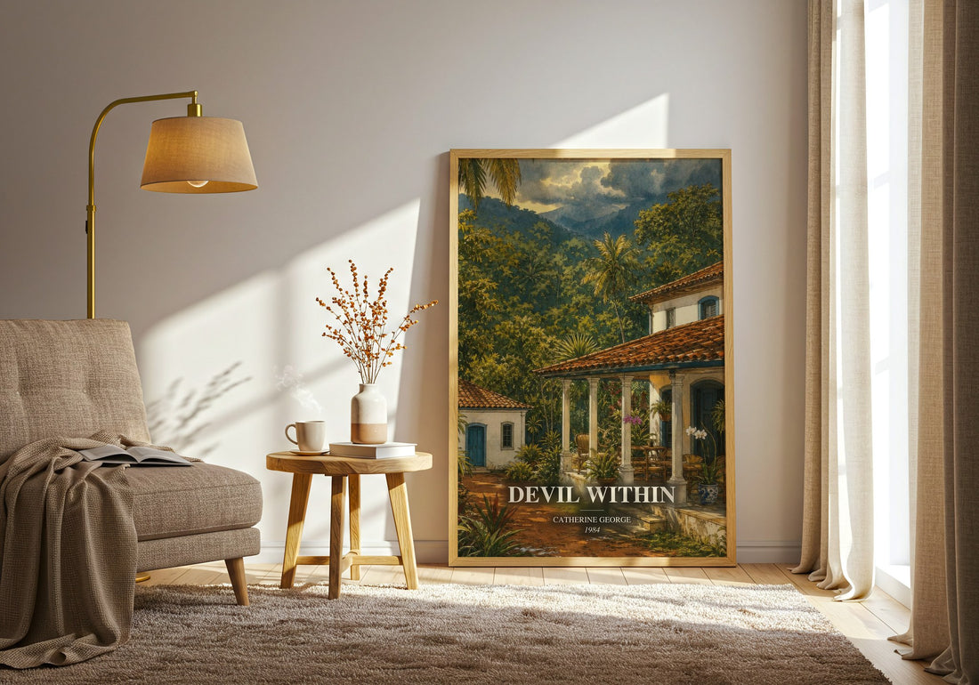 Devil Within watercolour print in frame leaning in hallway – romance wall art