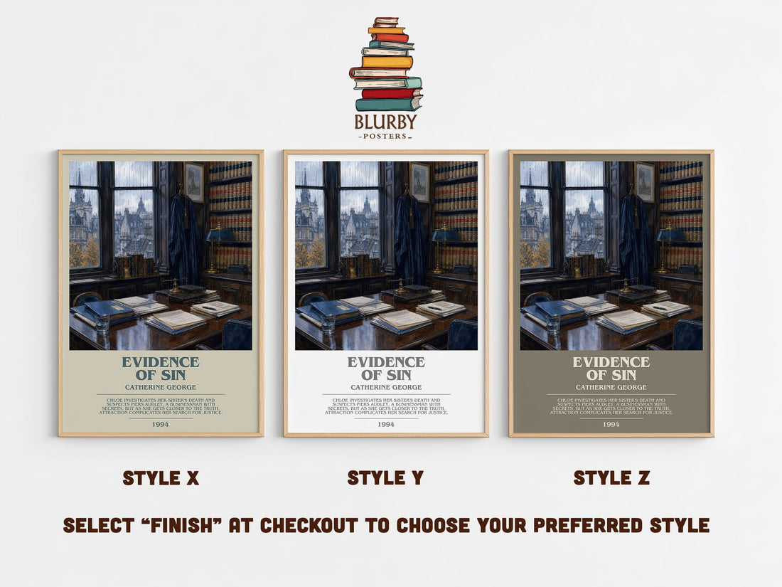 Evidence of Sin bookish print in frame leaning in hallway – romance wall art (mockup)