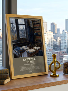 Evidence of Sin bookish print framed by window – literary home decor