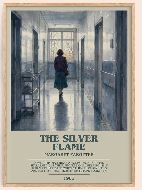 The silver flame bookish book poster by Margaret Pargeter – framed literary art print