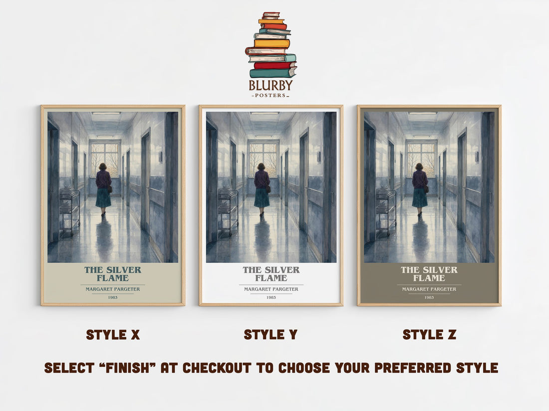 The silver flame book cover print in frame leaning in hallway – romance wall art (mockup)