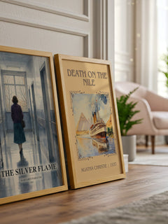 The silver flame watercolour print framed by window – literary home decor