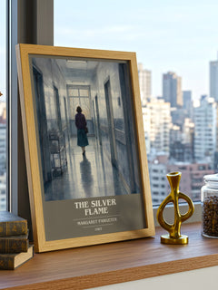 The silver flame book cover print framed by window – literary home decor