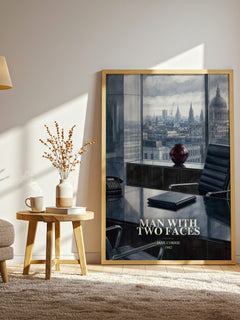 Man with two faces watercolour print in frame leaning in hallway – romance wall art