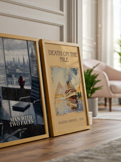 Man with two faces watercolour print framed by window – literary home decor