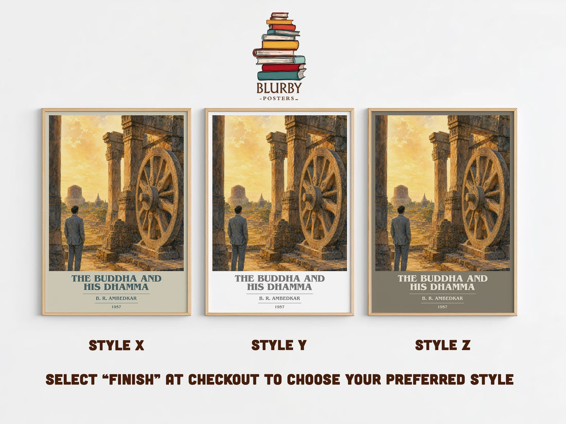 The Buddha and his Dhamma book cover print in frame leaning in hallway – philosophy wall art (mockup)