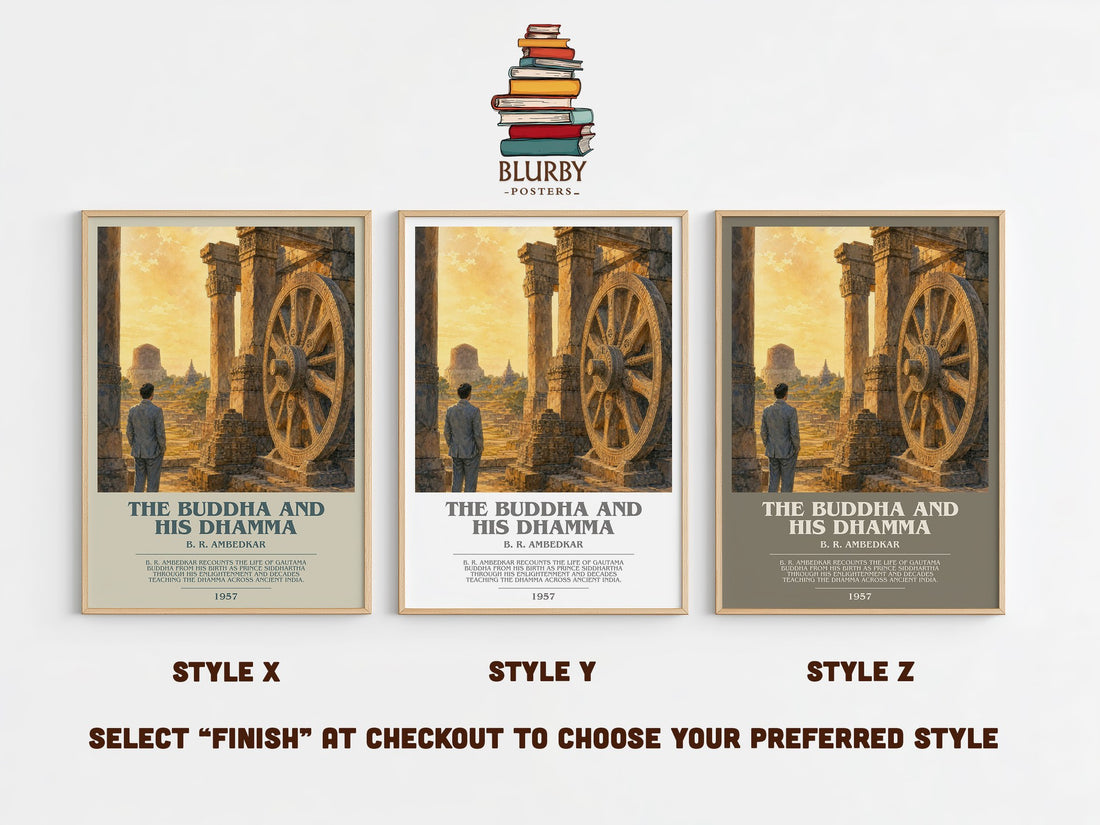 The Buddha and his Dhamma bookish print in frame leaning in hallway – philosophy wall art (mockup)