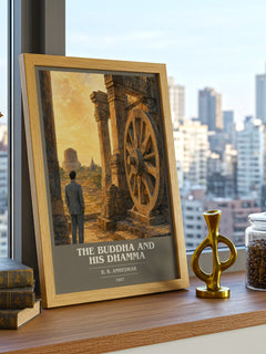 The Buddha and his Dhamma book cover print framed by window – literary home decor