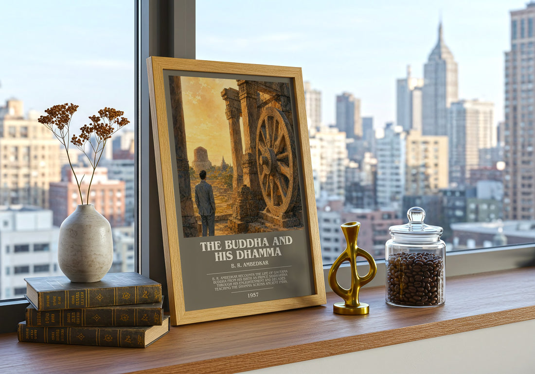 The Buddha and his Dhamma bookish print framed by window – literary home decor