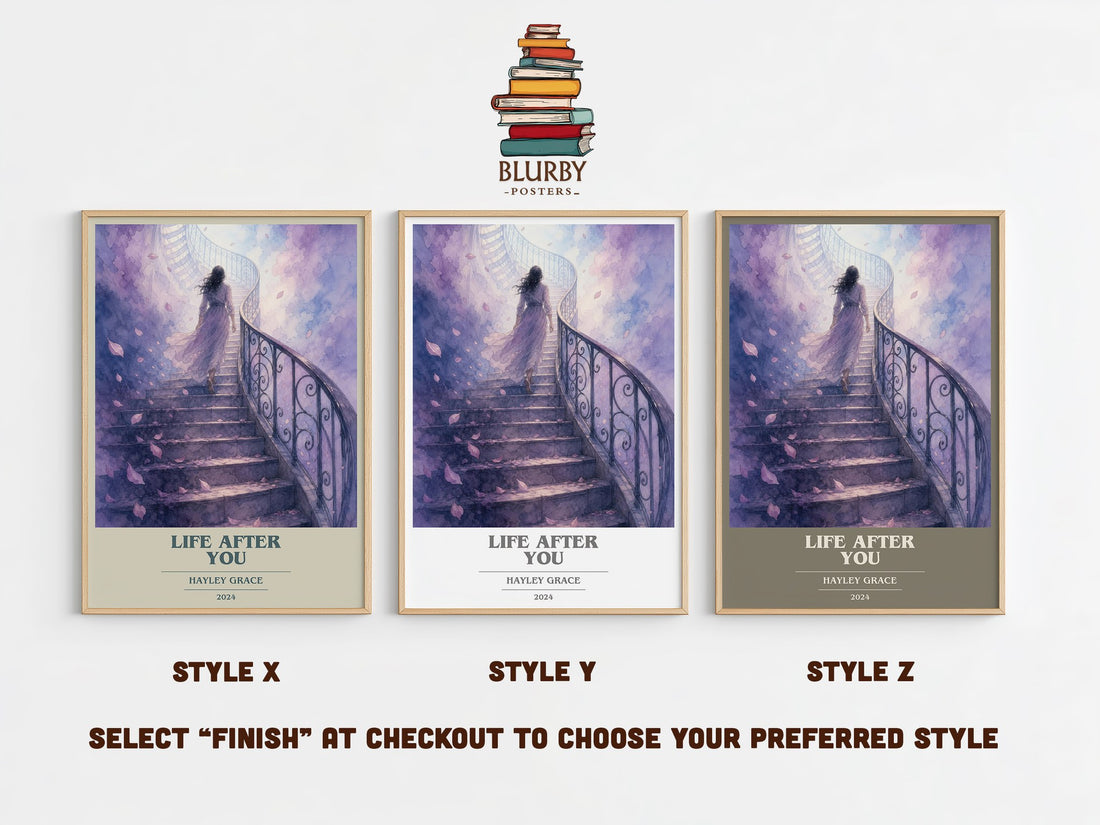 life after you book cover print in frame leaning in hallway – contemporary fiction wall art (mockup)