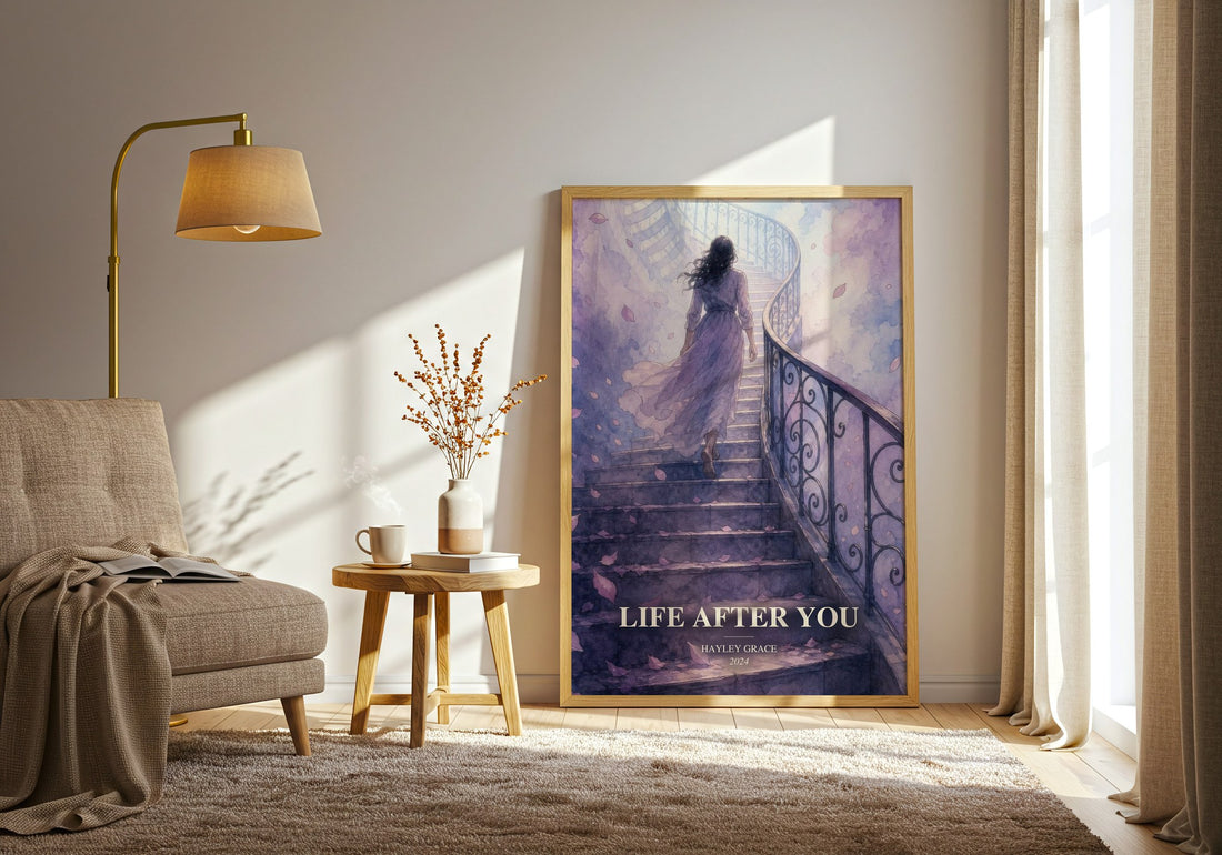 life after you watercolour print in frame leaning in hallway – contemporary fiction wall art