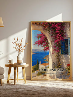 Dark Enigma watercolour print in frame leaning in hallway – romance wall art
