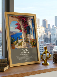 Dark Enigma bookish print framed by window – literary home decor