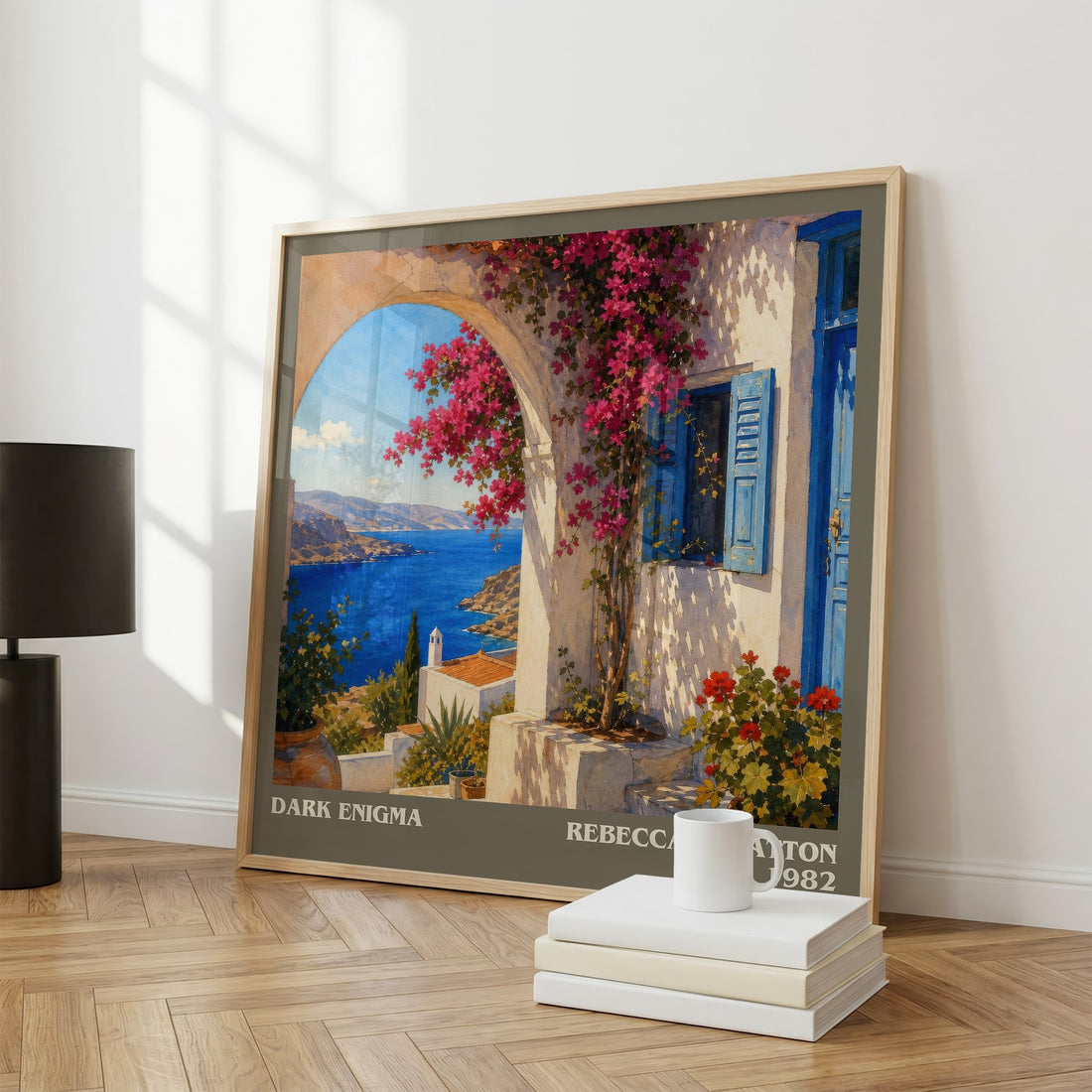 Dark Enigma literary print framed by window – literary home decor