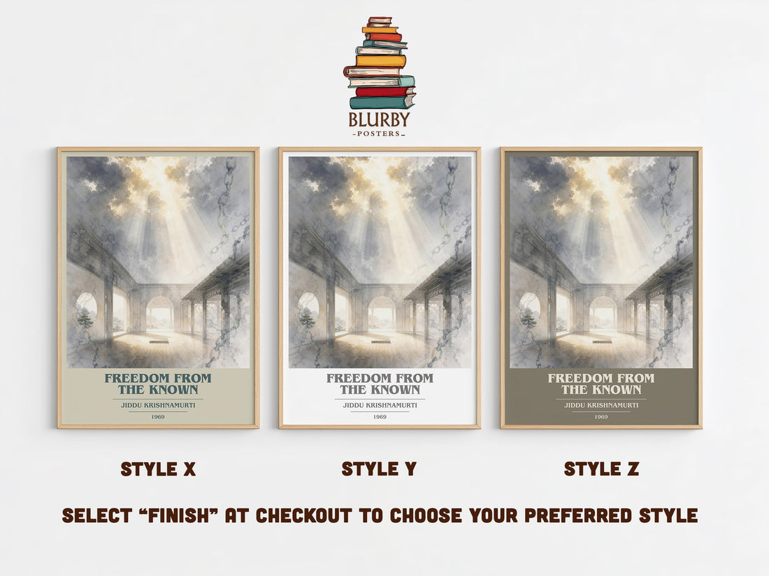 Freedom from the Known book cover print in frame leaning in hallway – philosophy wall art (mockup)