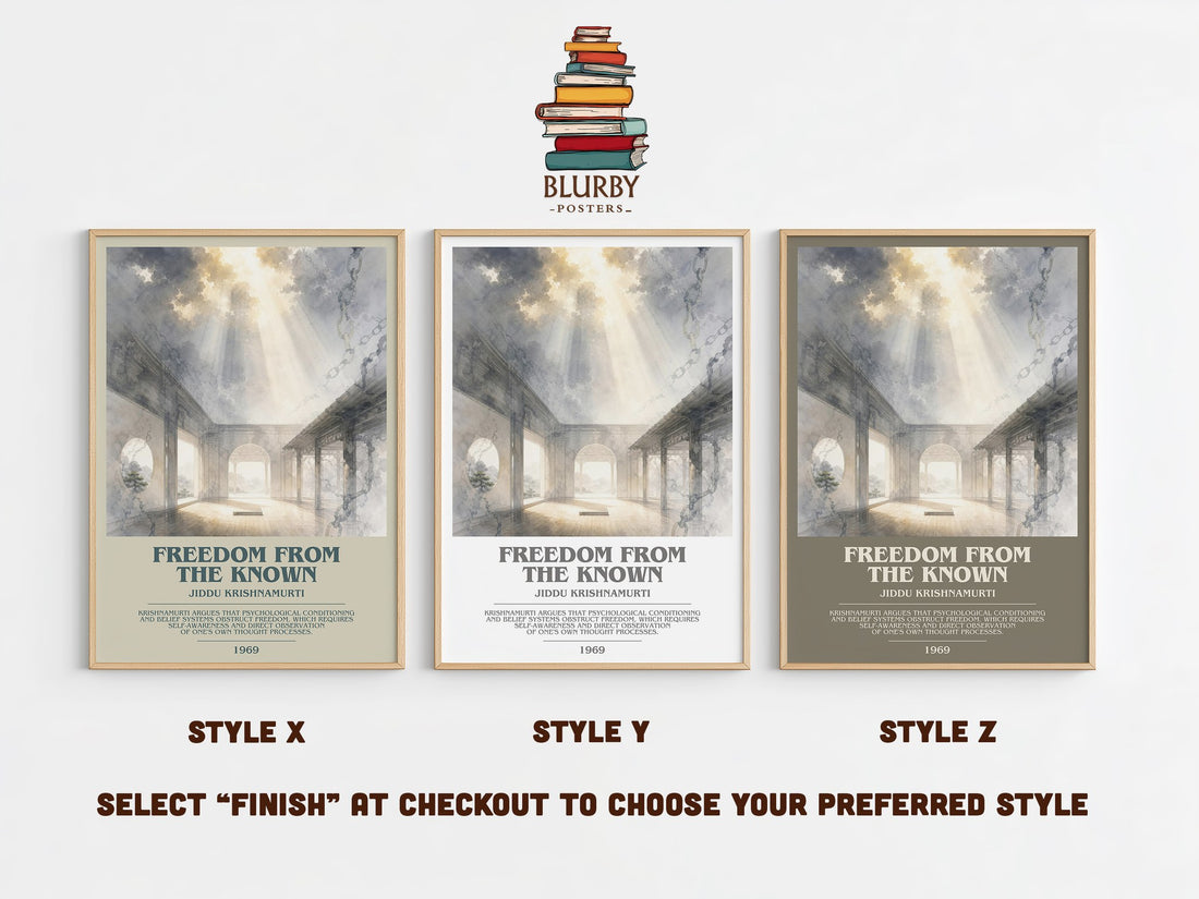 Freedom from the Known bookish print in frame leaning in hallway – philosophy wall art (mockup)
