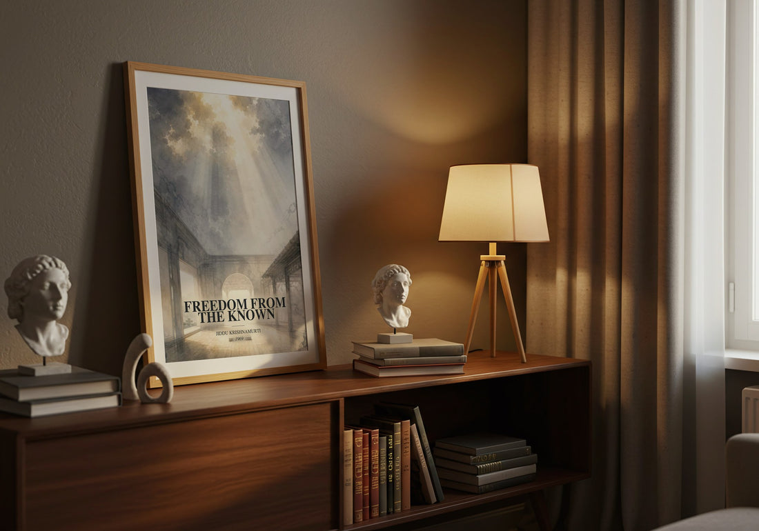 Freedom from the Known watercolour print on bookshelf – Jiddu Krishnamurti fan gift