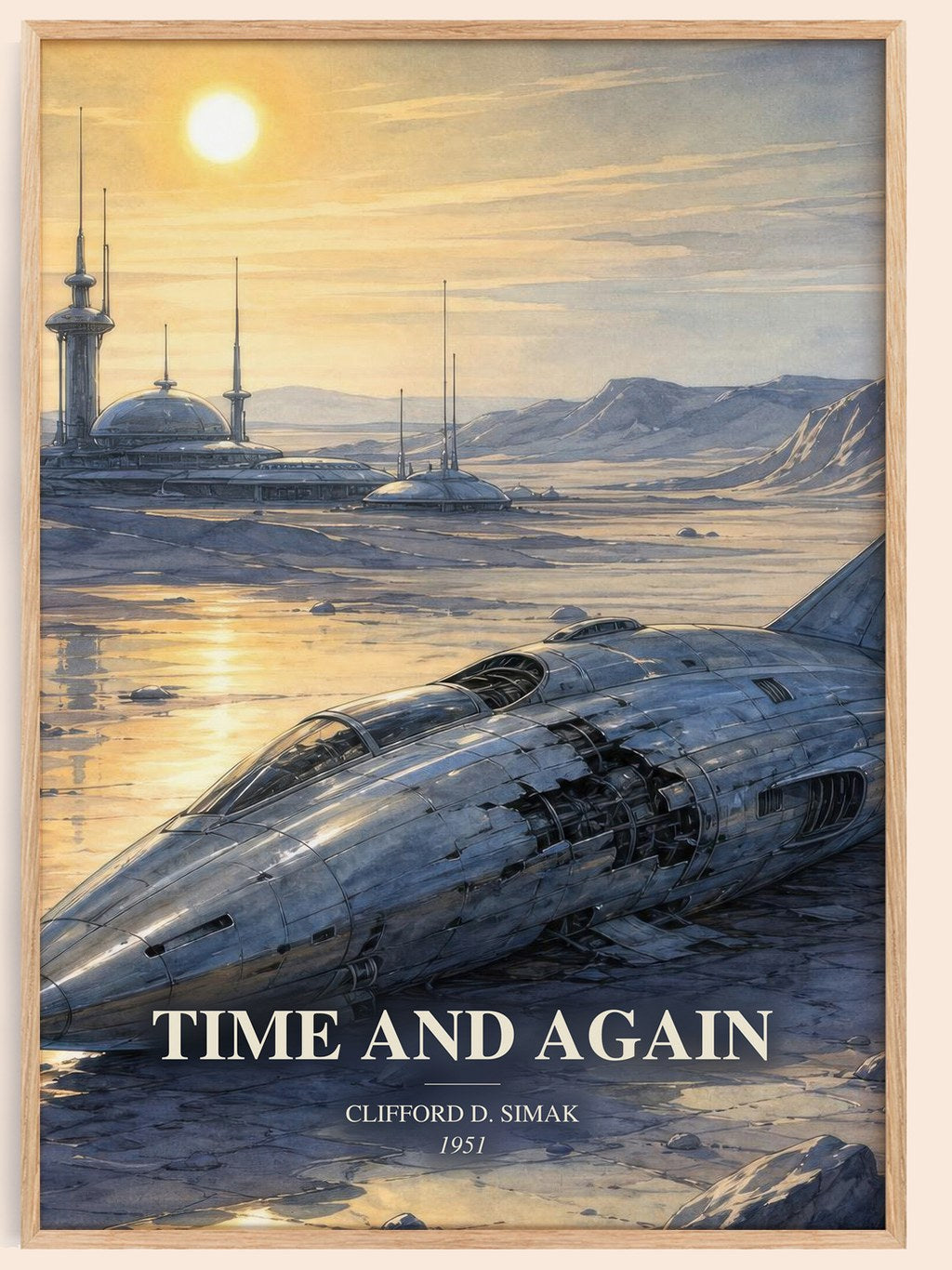 Time and again watercolour book poster by Clifford D. Simak – framed literary art print