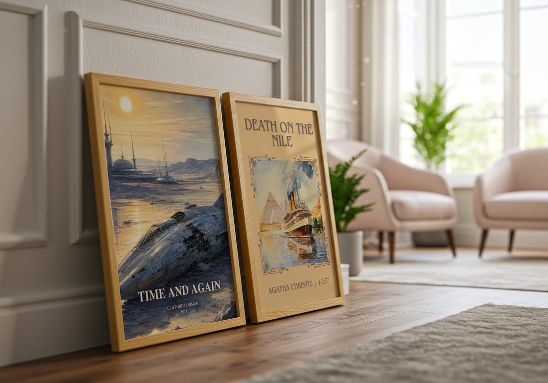 Time and again watercolour print framed by window – literary home decor