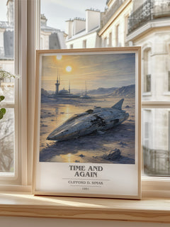 Time and again Book Cover Poster by Clifford D. Simak – framed print by a bright window