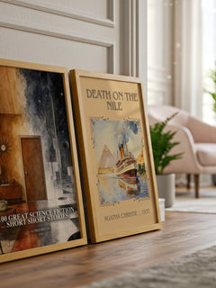 100 Great Science Fiction Short Short Stories watercolour print framed by window – literary home decor