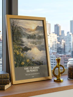 The Classic Hundred book cover print framed by window – literary home decor