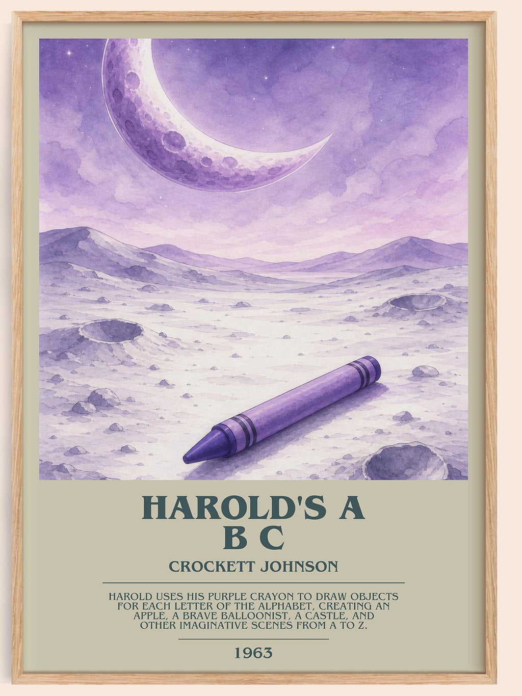 Harold's A B C bookish book poster by Crockett Johnson – framed literary art print