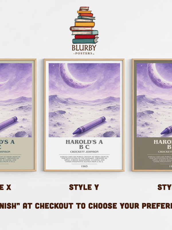 Harold's A B C bookish print in frame leaning in hallway – childrens wall art