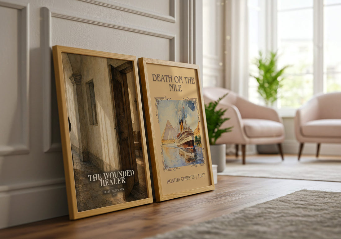 The wounded healer watercolour print framed by window – literary home decor