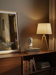 The wounded healer watercolour print on bookshelf – Henri J. M. Nouwen fan gift
