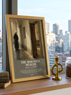 The wounded healer bookish print framed by window – literary home decor
