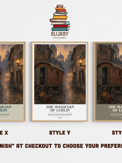 The magician of Lublin book cover print in frame leaning in hallway – literary fiction wall art